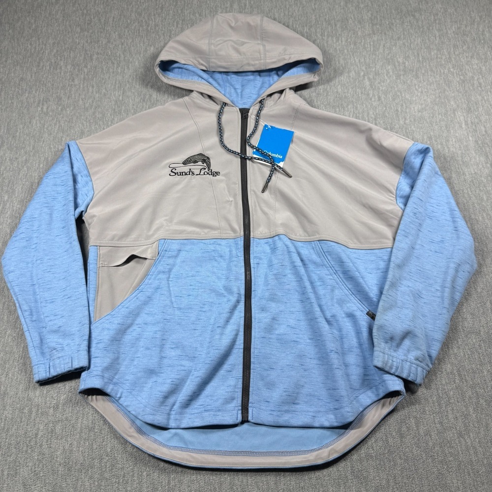 Columbia Hoodie‎ Women Medium Blue Lost Lager Full Zip Sund's Lodge Fishing NWT